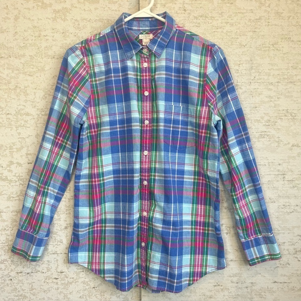 J. Crew Men's Blue Plaid Button Up Shirt Sz S Blue Green Red Easter Work Prep